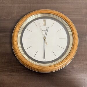 Mid Century Waltham Oak Wood Gold Rim Glass Face 12" Round‎ WALL Quartz CLOCK